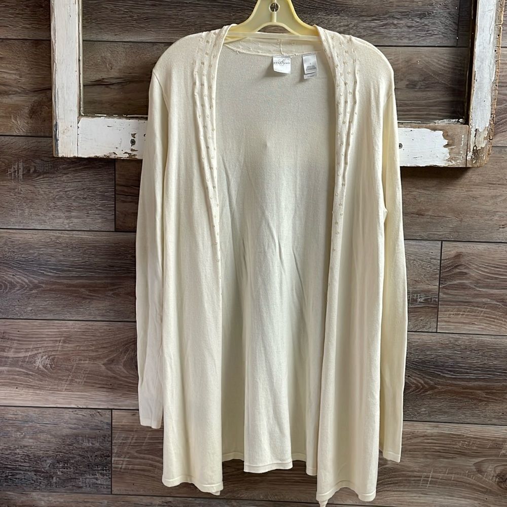 Emma James Cardigan Sweater, Size Large, Cream Color Off White, Sequins